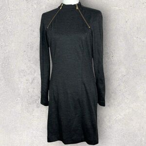 ROUIE‎ Canada Grey Long Sleeve 100% Wool Knit Turtleneck Dress Size 6 Minimalist